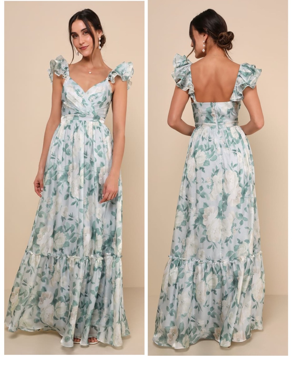 Lulus Soiree Perfection Light Blue Floral Ruffled Tiered Maxi Dress Size Medium